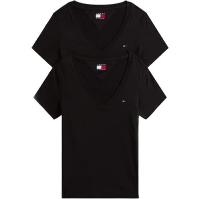 Image of Tommy Jeans V NECK TEE 2 PACK Basic Tshirt, Women&#039;s, Size: 4, Black