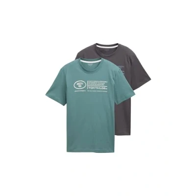 Image of TOM Tailor CREW NECK TEE 2 PACK Print Tshirt, Men&#039;s, Size: Small, Deep bluish green