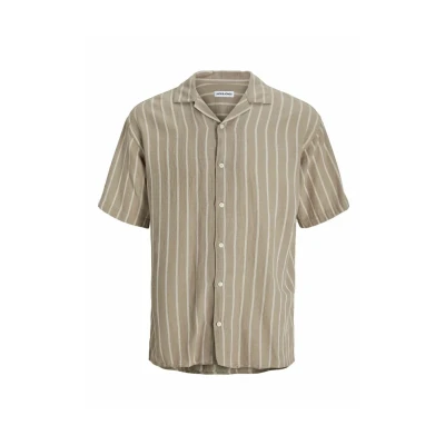 Image of Jack &amp; Jones Jjeenzo Stripe Resort Shirt, Men&#039;s, Size: Small, Crockery