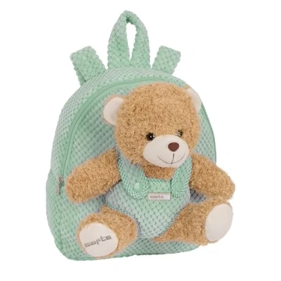Image of safta Unisex Kids M231 Preschool Backpack with Bear, Daycare Backpack, Easy Cleaning, Ideal for Children, Comfortable and Versatile, Quality Resistance, 23 x 7.5 27 cm, Pastel Blue, Turquoise,