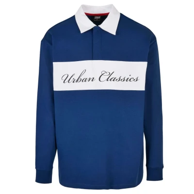 Image of Urban Classics Rugby Longsleeve Polo shirt, Men&#039;s, Size: Large, Spaceblue