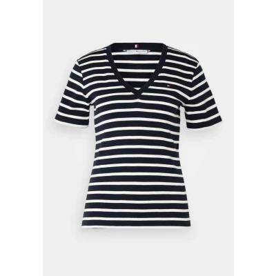 Image of Tommy Hilfiger SLIM CODY Basic Tshirt, Women&#039;s, Size: XS, Breton desert sky/ecru
