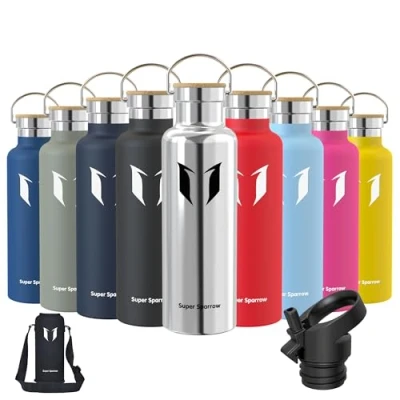 Image of Super Sparrow Stainless Steel Water Bottle 750ml Vacuum Insulated Metal Standard Mouth Flask BPA Free Straw for Gym, Travel, Sports