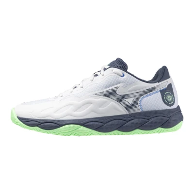 Image of Mizuno WAVE Enforce Court Allcourt Multicourt tennis shoes, Men&#039;s, Size: 8.5, White/vintage indigo/neo mint shoes