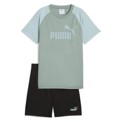 Image of Puma LOGO TEE AND Shorts Unisex SET Sports Tshirt for kids, Size: 16y (15 16y), Green moon