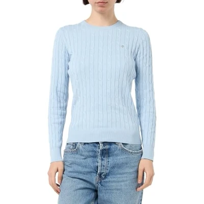 Image of GANT Stretch Cable C NECK Jumper, Women&#039;s, Size: XL, Fresh blue