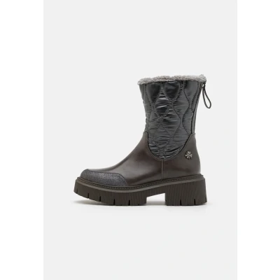 Image of Marco Tozzi BY Guido Maria Kretschmer Platform boots, Women&#039;s, Size: 6, Pewter Imitation leather/ textile