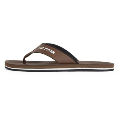 Image of Tommy Hilfiger Padded Comfort Tbar sandals, Men&#039;s, Size: 6.5, Legacy brown Imitation leather/ textile