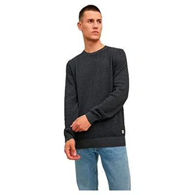 Image of JACK &amp; JONES Mens Atlas Knitted Crew Neck Jumper, Dark Grey Melange, XL