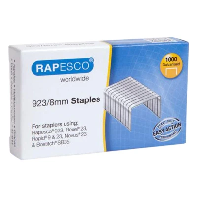 Image of Rapesco 1236 923/9 mm Galvanised Staples, Type 23, Box of 1000