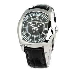 Image of Chronotech Mens Analogue Quartz Watch with Leather Strap CT7896M 92, Black, Large,