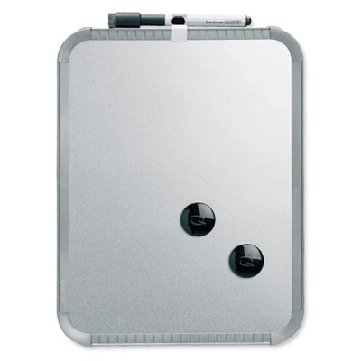 Image of Nobo Mini Magnetic Whiteboard With Slim Silver Frame, Portable, Wall Mountable, Portrait Or Landscape, Integrated Hand Grips &amp; Pen Clip, 220 x 280 mm, QB05142CD