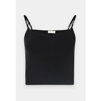 Image of Calvin Klein Jeans LOGO Elastic Strappy Top, Women&#039;s, Size: Medium, Black