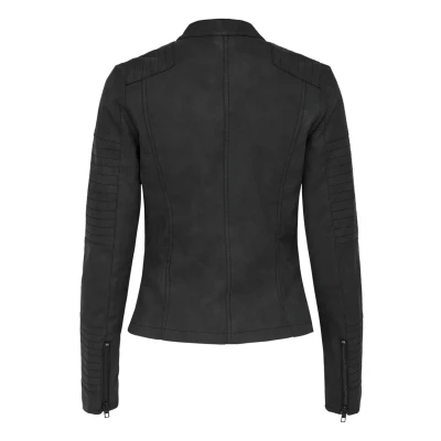 Image of ONLY Women&#039;s FAUX LEATHER BIKER OTW NOOS Long Sleeve Jacket, Grey (Black), 10