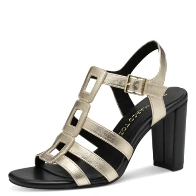 Image of Marco Tozzi High heeled sandals, Women&#039;s, Size: 5, Black/gold quality imitation leather