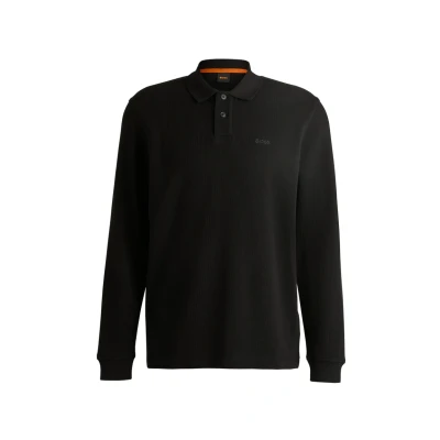 Image of BOSS Mens Petempestolong Logo Detail Polo Shirt in a Cotton Blend, Black001, S