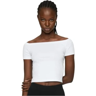 Image of Urban Classics OFF Shoulder TEE 2PACK Basic Tshirt, Women&#039;s, Size: Medium, white