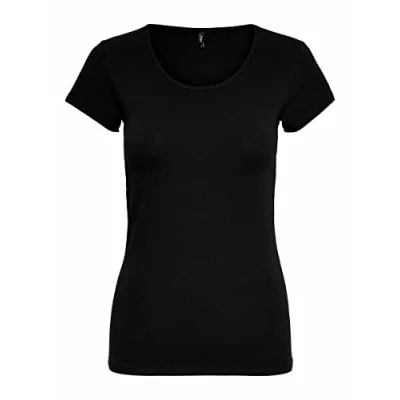 Image of ONLY Women&#039;s Onllive Love S/S O Neck Top JRS Blouse, Black, M
