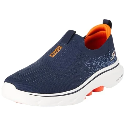 Image of Skechers GO WALK 7 SLIP ON Trainers navy/orange, Men&#039;s, Size: 6.5, Navy/orange Textile