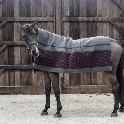 Image of Kentucky Fleece Rug Heavy Square Fishbone Grey Bordeaux