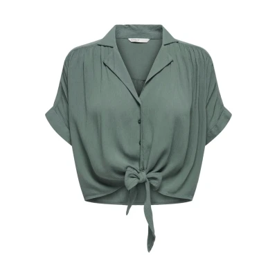 Image of ONLY Women&#039;s Onlpaula Life S/S Tie Shirt WVN Noos T, Balsam Green, L