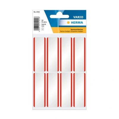 Image of HERMA Self Adhesive Clothing Labels, 8 Labels per Sheet, 2 Sheets, 54 x 19 mm, 16 Removable Name Stickers, Blank Sticky Textile Red White