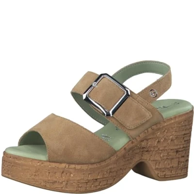 Image of Tamaris Damen Plateau Sandalen Leder Keilabsatz Sommer; BEIGE/beige; 36 EU