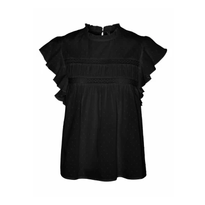 Image of Vero Moda Women&#039;s Vmtrine Sl Lace Top WVN, Black, XS