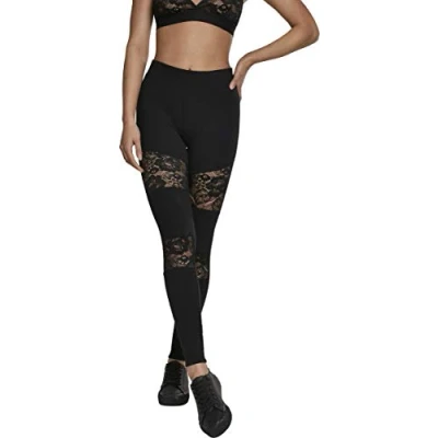 Image of Urban Classics Women&#039;s Ladies Laces Inset Leggings, Black (Black 00007), 3XL