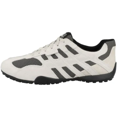 Image of Geox Snake Original Trainers, Men&#039;s, Size: 6.5, Off white/grey Leather and textile