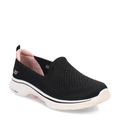 Image of Skechers GO WALK Slipons, Women&#039;s, Size: 7, Black/pink Textile