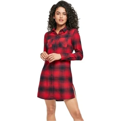 Image of Urban Classics Shirt dress, Women&#039;s, Size: Medium, Darkblue/red