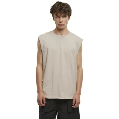 Image of Urban Classics Men&#039;s Sleeveless T Shirt Workout Vest with Round Neckline and Rolled Hems, Loose Tank Top, 100% Jersey Cotton, Black, Size: Small, Cloud, M