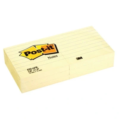 Image of Post it Pack of 6 Repositionable Ruled Notes Yellow