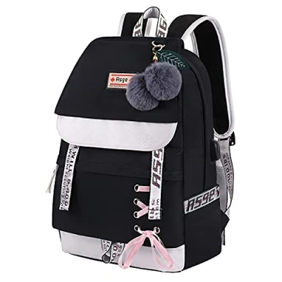 Image of Asge Girls Backpack School Bags for Nylon Waterproof College Rucksack Fashion Casual Daypack Women Bookbag Boys Schoolbag Teenagers Durable Unisex Student Backpacks, Black, M,