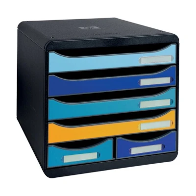 Image of Exacompta Ref. 3124202D BIG box MAXI 1 with 4 drawers for A4+ documents and 2 small storing utensils External dimensions: D 34.7 x W 27.8 H 27.1 cm Bee Blue