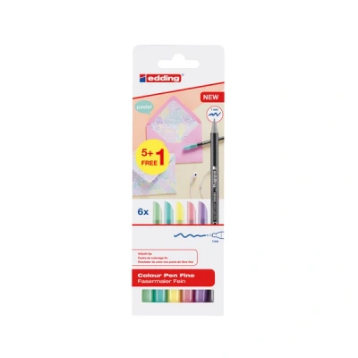 Image of edding 1200 colour pen fine set of 6 pastel colours round nib 1 mm felt for drawing and writing brush pens drawing, writing, colouring, sketch pens, art