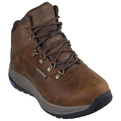Image of Skechers Meroe Laceup ankle boots, Men&#039;s, Size: 6.5, Brown Leather and textile