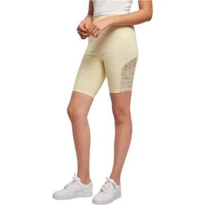 Image of Urban Classics Women&#039;s Ladies High Waist Lace Inset Cycle Shorts Yoga, Softyellow, 5XL