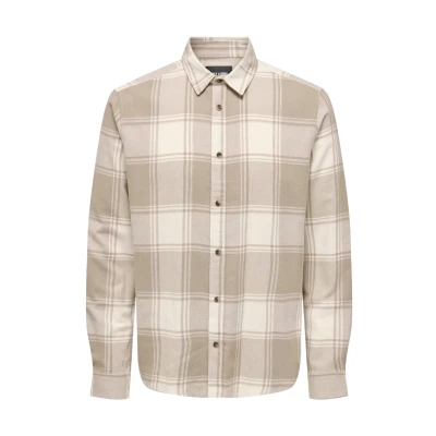 Image of Only &amp; Sons Gudmund Checked NOOS Shirt, Men&#039;s, Size: XS, Beige