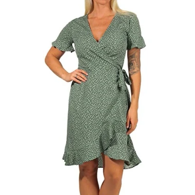 Image of ONLY Women&#039;s Onlolivia S/S Wrap Dress Wvn Noos, Aop: Black Spot Chinois Green, 10