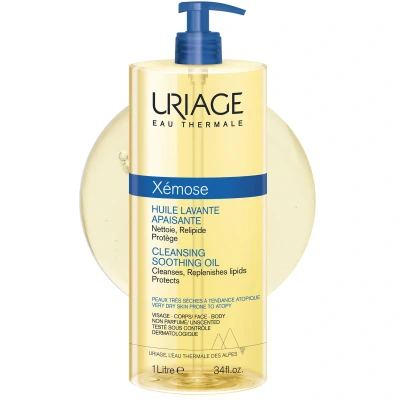 Image of Uriage Xémose Cleansing Soothing Oil 1 L Face &amp; Body Wash for Dry Skin, Prone to Eczema Cleans, Nourishes Offers Long Lasting Comfort Soap Free