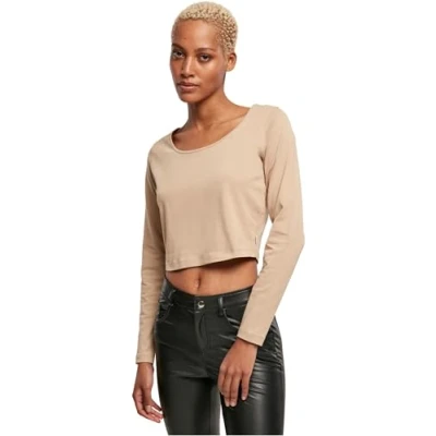 Image of Urban Classics Cropped Longsleeve Long sleeved top, Women&#039;s, Size: XL, Unionbeige