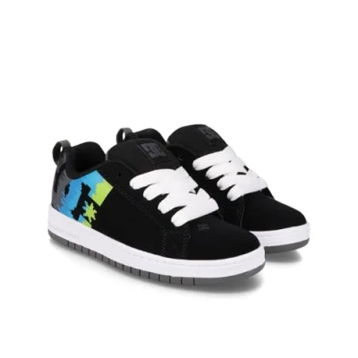 Image of DC Shoes Graffik Trainers for kids, Size: 3, Kmw black multi white Leather and textile
