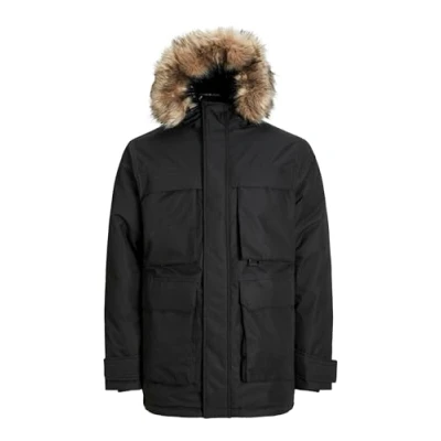 Image of JACK &amp; JONES Men&#039;s Jjstar Parka Jacket Pls, Black/detail: no badge, 4XL