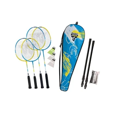Image of Talbot Torro Family Badminton Set, Complete Set with 2 Junior Rackets 53 cm, Standard Rackets, 3 Shuttlecocks, Height Adjustable Net, in a Beautiful Bag, 449415