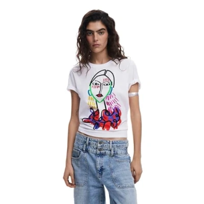 Image of Desigual ARTY Print Tshirt, Women&#039;s, Size: 14, White