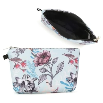 Image of Miss Lulu Toiletry Bag Makeup Cosmetic Storage Travel Wash Organizer SBS Zipper Pouch for Women, Flower red/Blue,