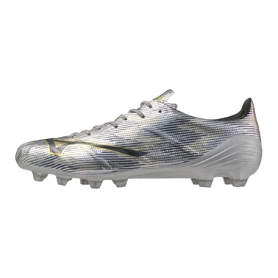 Image of Mizuno Alpha II Elite Unisex Moulded stud football boots, Size: 9, Galaxy silver/gold Synthetics