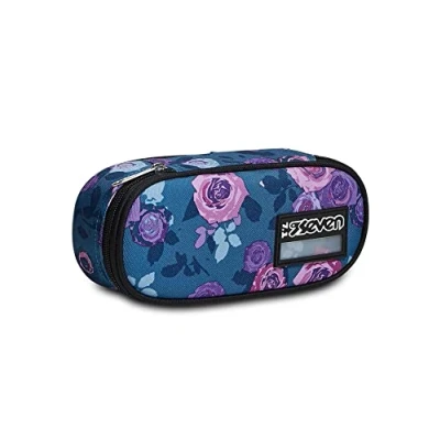 Image of Seven Pencil Case, Case for Stationery, Girls &amp; Boys, School and Gymnasium, Blue/Purple Roses, standard size, Leisure Time,